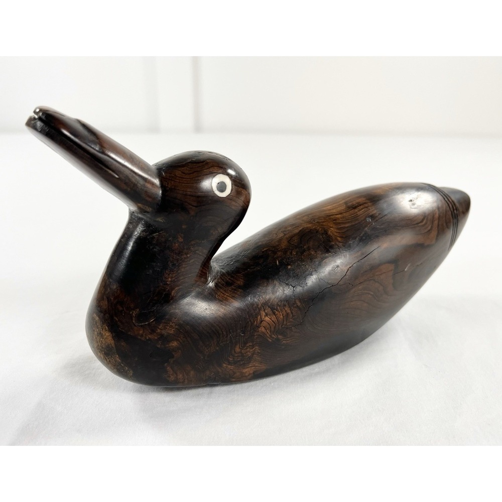 Vintage Ironwood Duck Decoy Figurine Hand Carved Wood Bird Sculpture Folk Art 8"